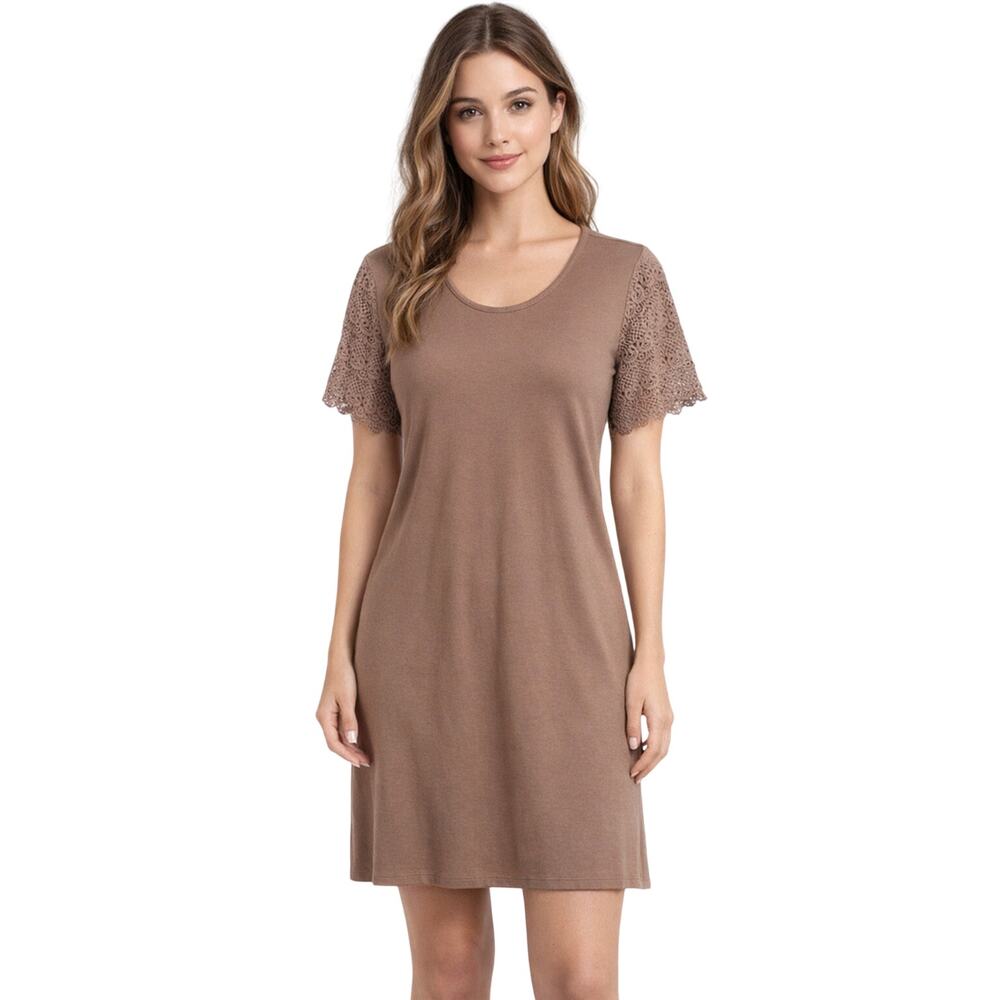 Liz Claiborne Women’s Taupe Lace Sleeve Dress – Size Medium Short Sleeve Casual